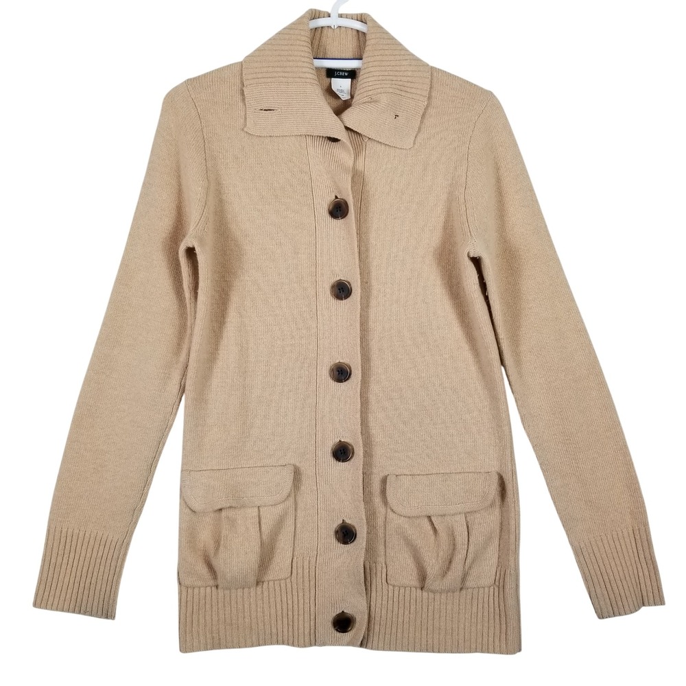 J.Crew Womens Wool Cashmere Blend Button Front Cardigan Sweater Tan Camel Small